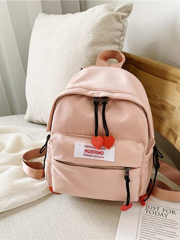 Girl Heart Charm Letter Patch Backpack