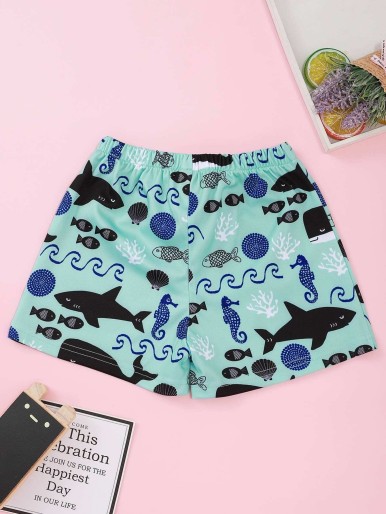 Toddler Boys Fish & Seagrass Print Shorts