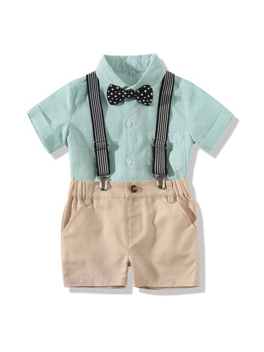 Toddler Boys Bow Tie Striped Top With Straps Shorts