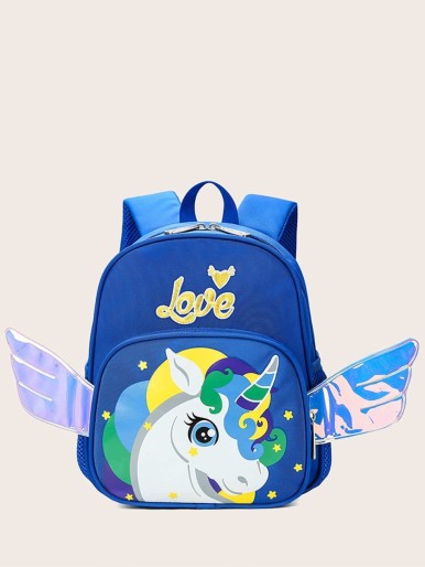 Kids Wing Decor Unicorn Graphic Backpack