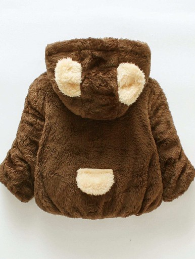 Toddler Boys Bear Pattern Hooded Teddy Jacket