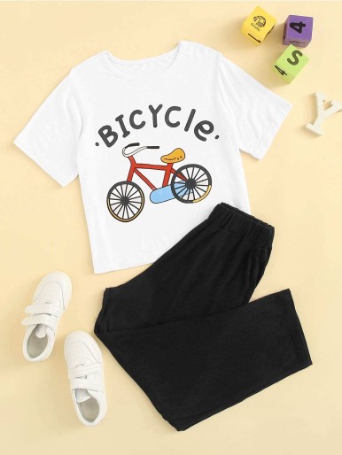 Boys Bicycle & Letter Print Pajama Set