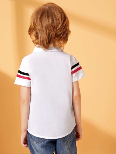 Toddler Boys Stripe Tape Panel Curved Hem Shirt