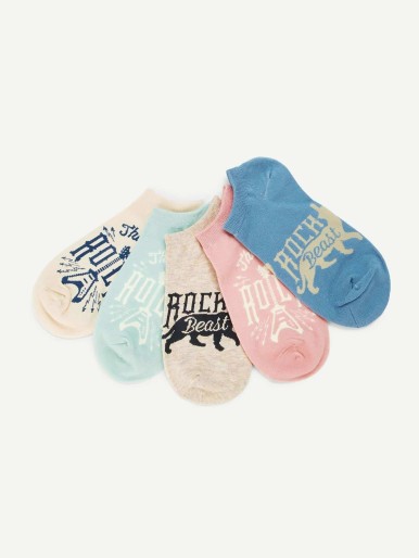 Slogan Print Invisible Socks 5 Pairs