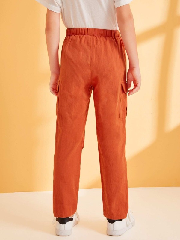 Boys Drawstring Waist Flap Pocket Pants