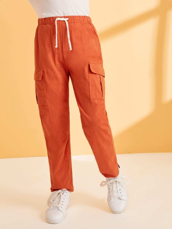 Boys Drawstring Waist Flap Pocket Pants