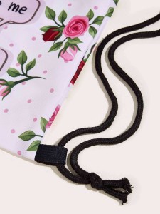 Letter & Floral Pattern Drawstring Backpack