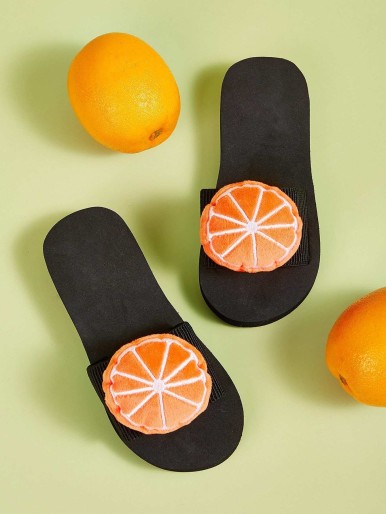 Girls Orange Decor Open Toe Sliders