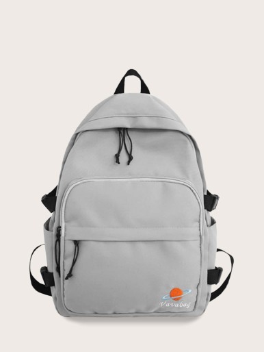 Planet Embroidered Pocket Front Backpack