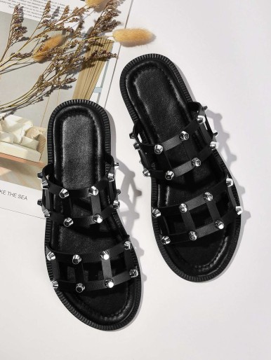 Studded Decor Hollow Out Sliders