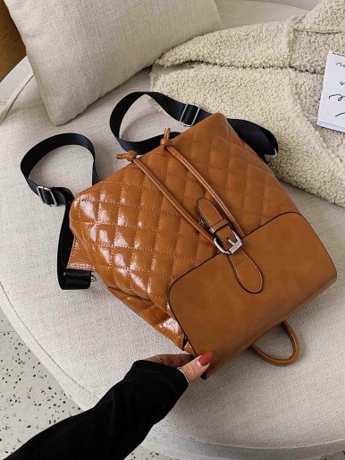 Buckle Decor Quilted Backpack