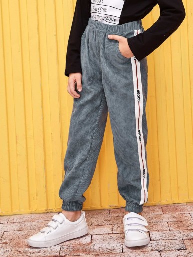 Boys Letter Tape Side Corduroy Pants