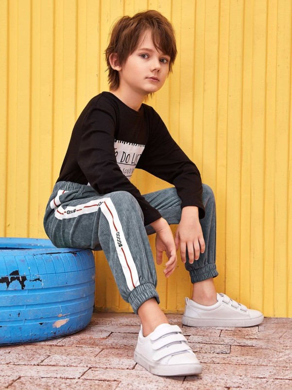 Boys Letter Tape Side Corduroy Pants