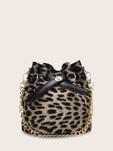 Twist Lock Leopard Bucket Bag