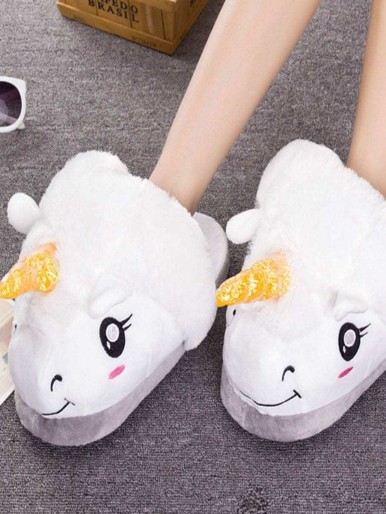 Unicorn Shaped Fluffy Slippers