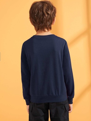 Boys Letter Print Cut-and-sew Pullover
