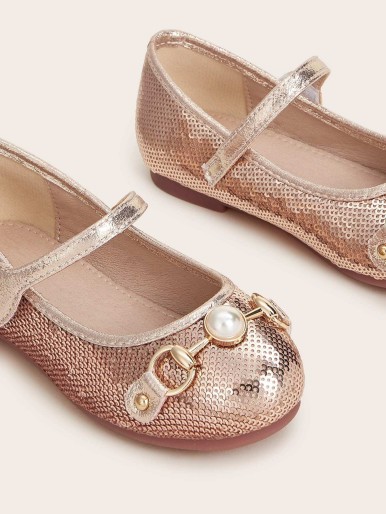 Toddler Girls Faux Pearl & Sequins Decor Flats