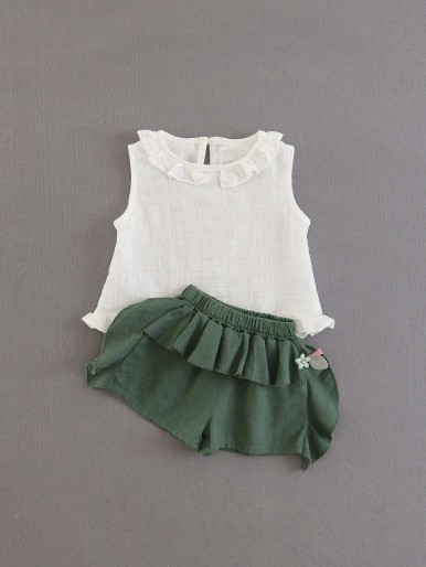 Girls Frill Trim Top With Shorts