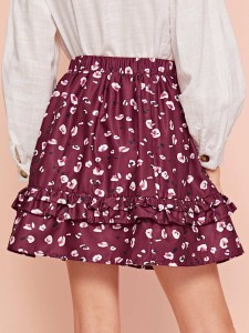 Girls Layered Ruffle Hem All Over Print Skirt
