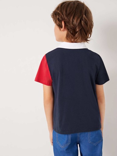 قميص بولو للأولاد بياقة متباينة اللون