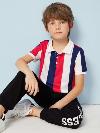 Boys Colorblock Striped Polo Shirt