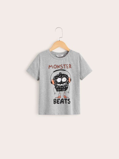 Boys Letter And Cartoon Print Top