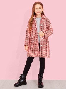 Girls Button Up Frayed Geo Coat