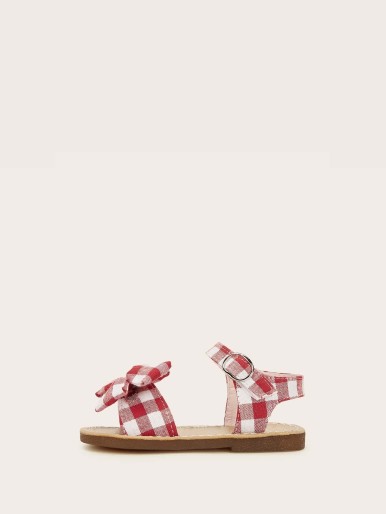 Baby Bow Decor Gingham Sandals
