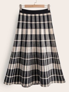 Plaid Waistband Knit Skirt