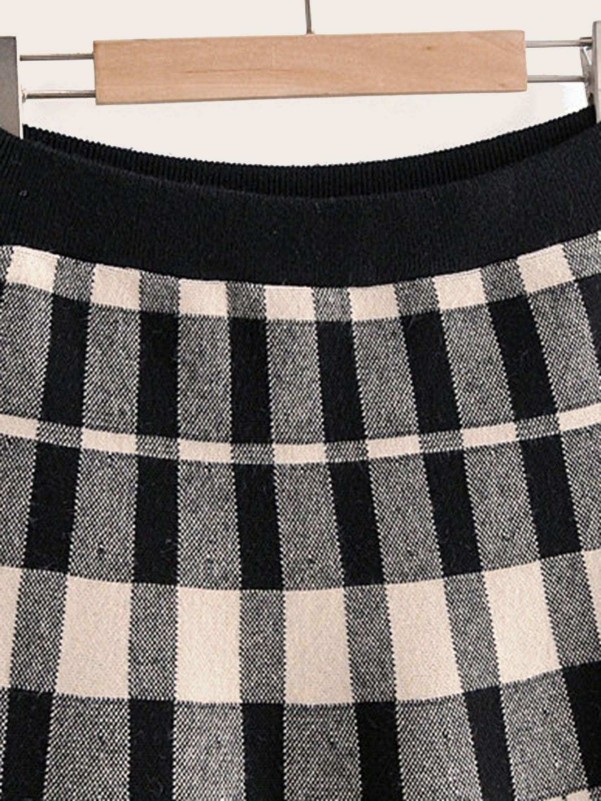 Plaid Waistband Knit Skirt