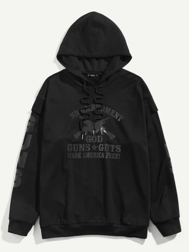 Men Graphic Patched Hoodie
