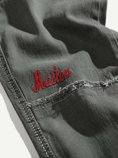 Men Cut And Sew Panel Embroidery Jeans