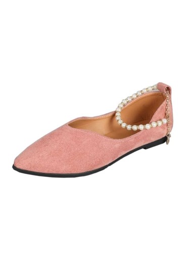 Point Toe Faux Pearl Ankle Strap Flats