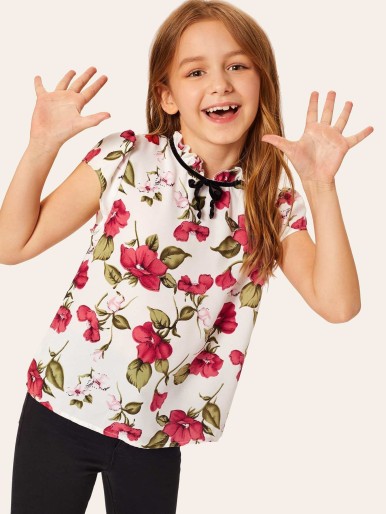 Many colorful Cute Flowers Girls blouses Button