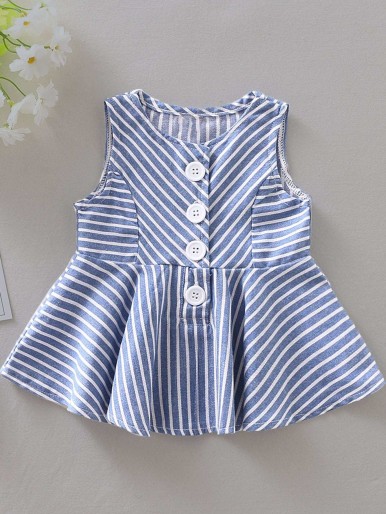 Baby Girl Striped Button Front Peplum Top