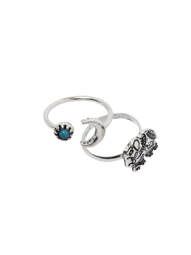 Silver Triangle Turquoise And Elephant 7pcs Rings