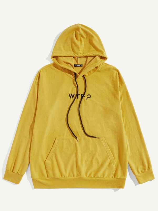 Men Kangaroo Pocket Patched Letter Embroidery Hoodie