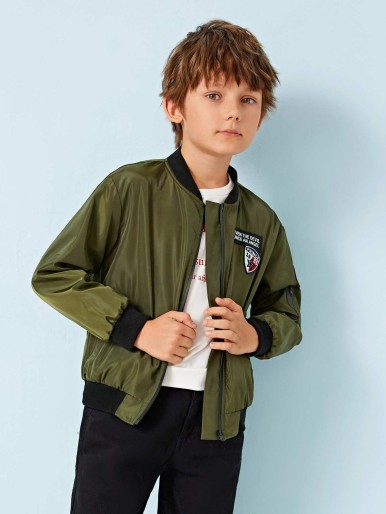 Boys Zip Up Patched Detail Bomber Jacket