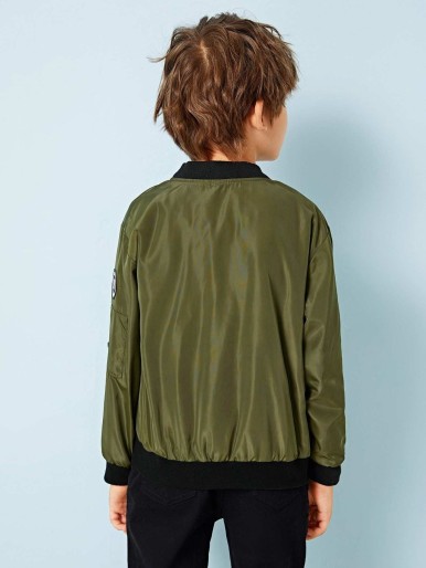 Boys Zip Up Patched Detail Bomber Jacket