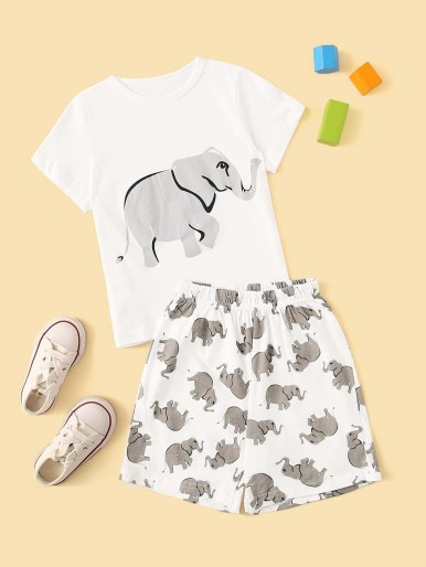 Toddler Boys Elephant Print Pajama Set
