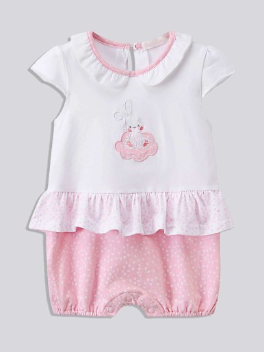 Baby Girl Rabbit Embroidery Ruffle Combo Jumpsuit