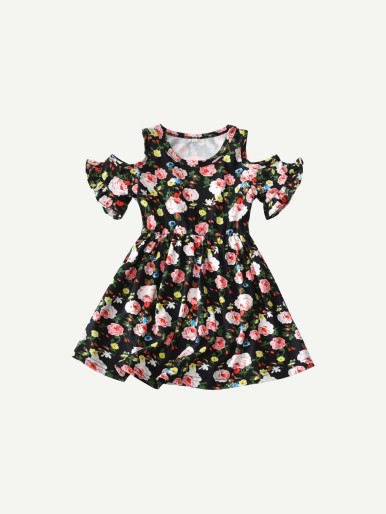 Toddler Girls Frill Allover Floral Print Dress