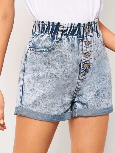 Roll Up Hem Button Fly Denim Shorts