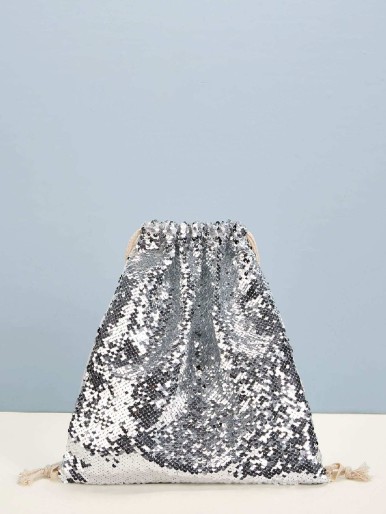 Contrast Sequins Backpack With Drawstring