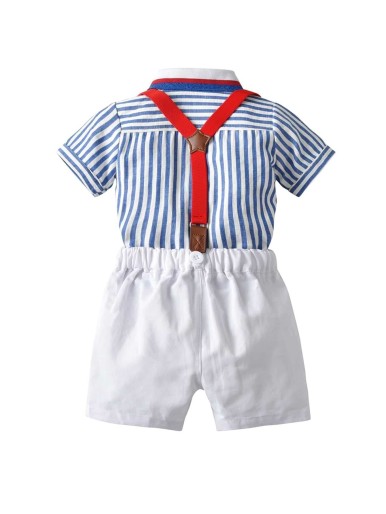 Toddler Boys Bow Front Stripe Shirt & Suspender Pants