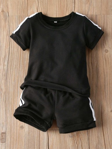 Toddler Boys Side Stripe Tape Tee With Track Shorts