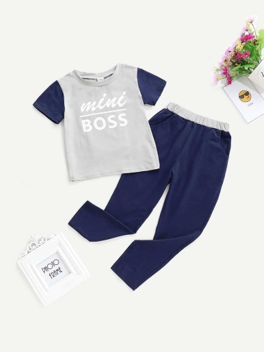 Toddler Boys Letter Print  Tee With Pants