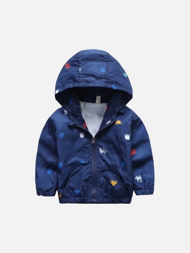 Toddler Boys Car Graphic Hooded Windbreaker Jacket