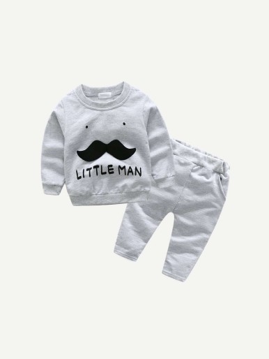 Toddler Boys Letter Print Stereo Mustache Top With Pants