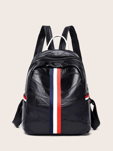 Striped Front Stitch Detail Backpack